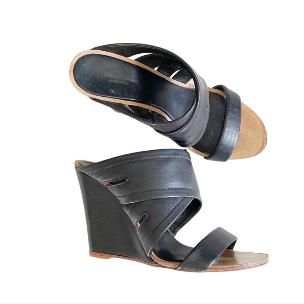 Rag & Bones Shaw Black Open Toe Wedge Sandals Size